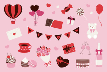 vector background with a set of valentine’s day or birthday icons for banners, cards, flyers, social media wallpapers, etc.