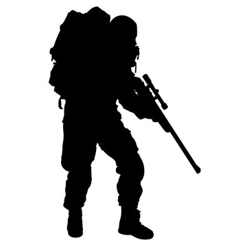 recommend clip art: Soldier sniper hunter holding rifle silhouette