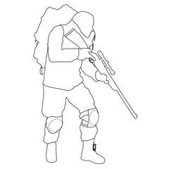 Sniper soldier hunter with rifle vector line