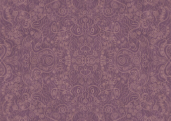 Hand-drawn abstract seamless ornament. Pale pink on a purple background. Paper texture. Digital artwork, A4. (pattern: p06a)