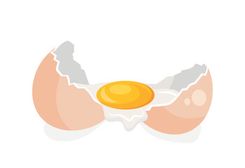 Chicken broken egg. Natural, fresh and organic products, protein and yolk. Ingredient for making scrambled eggs. Farming and agriculture, stage of preparing breakfast. Cartoon flat vector illustration