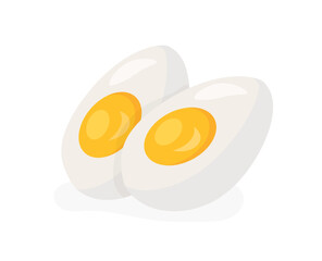 Broken chicken egg. Natural, fresh and organic products, protein and yolk. Stages of cooking, ingredients and recipe. Farming and agriculture. Social media sticker. Cartoon flat vector illustration