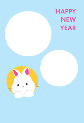 ２枚の写真用ポップでシンプルな卯年年賀状　添書きなし