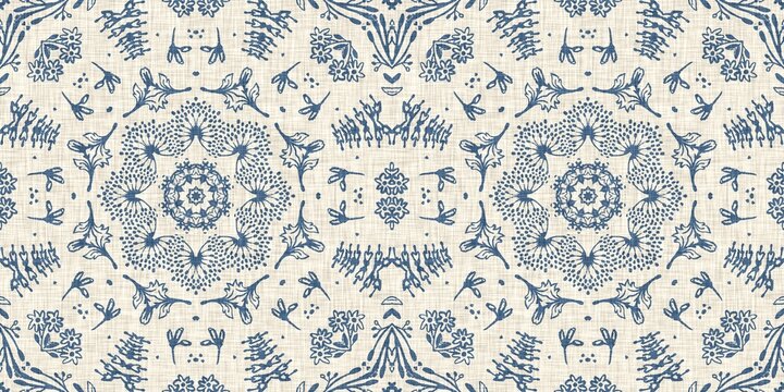 French Blue Floral French Printed Fabric Border Pattern For Shabby Chic Home Decor Trim. Rustic Farm House Country Cottage Flower Linen Endless Tape. Patchwork Quilt Effect Ribbon Edge.