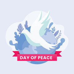 Hands support the planet earth, take care of it with the inscription world day of peace. International Day of Peace, traditionally celebrated annually. Peace in the world concept, nonviolence vector