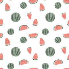 レトロなスイカの手描きイラスト　シームレスパターン