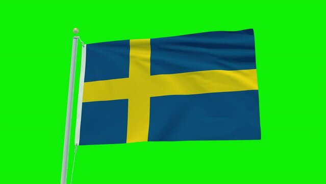 Seamless loop animation of the Sweden flag on a green screen background.