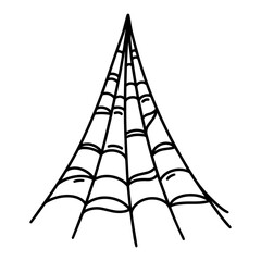 Fototapeta premium Corner spider web vector icon. Creepy, scary, sticky cobweb. Black outline, doodle isolated on white. Gossamer sketch. Hanging web for Halloween decor, holiday cards, invitations, print, tattoo