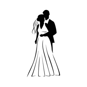 recommend clip art: bride and groom silhouette. wedding couple sign and symbol. husband and wife vector illustration for wedding invitation.