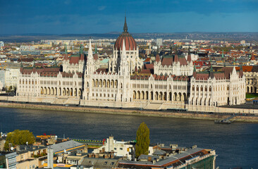 Fototapeta premium Image of building of Parliament in Budapest of Hungary outdoor.