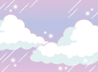 80's風の雲と流れ星のかわいいアニメ調背景イラスト