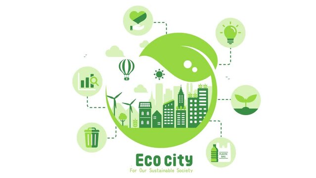 Smart ecology city illustration animation ( mp4 )