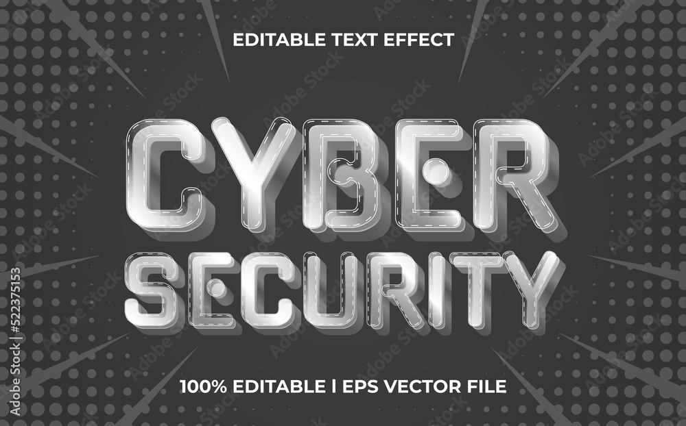 Fototapete cyber security 3d text effect with glossy theme. silver typography template for cyber