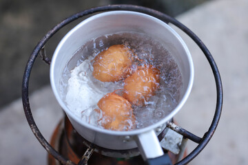 boiled eggs in boiling water