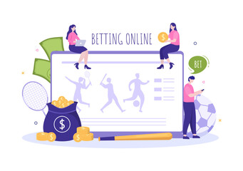 Online Betting Sports Game with Gold Coins and Live Bet Application Service Sport Broadcast in Hand Drawn Cartoon Flat Illustration