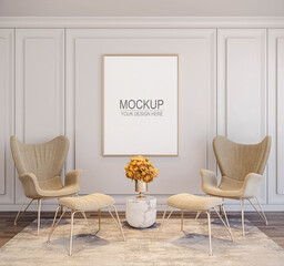 white classic room with frame editable mockup