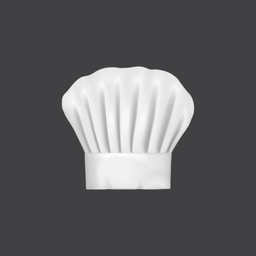 Realistic Chef Hat, Cook Cap And Baker Toque. 3d White Chef Hat. Restaurant Kitchen Staff Uniform Hat, Cafe Cook 3d Vector Cap Or Bakery Baker Isolated Toque With Creases