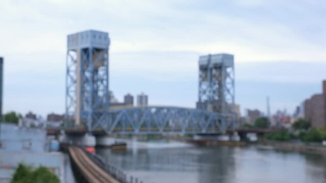 Park Avenue Bridge dramatically comes into focus in a steadycam ground shot, between The Bronx and Harlem Manhattan New York City