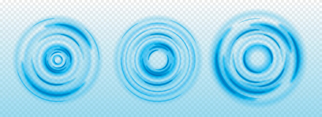 Waves water ripple. Drop falls into blue liquid, posters and banners for website. Physical laws and force of attraction. Caustic drop or sound wave splash effects. Realistic flat vector illustration