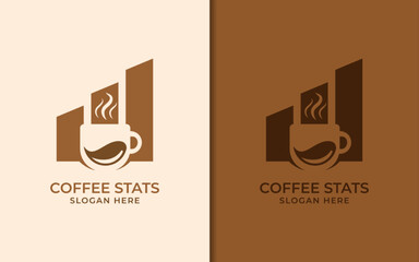Abstract Coffee Cup and Graphic Statistic Lines Logo Concept. Vector Logo Illustration.