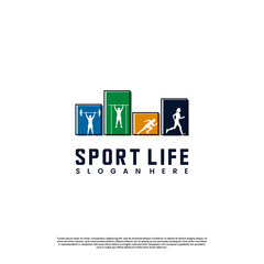 sport life logo, set of silhouette bodybuilding logo icon in square design. gym logo