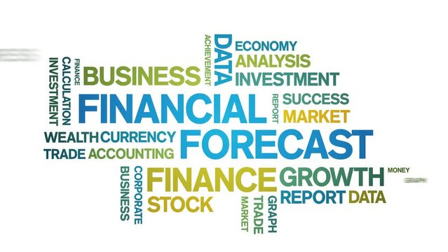 4k Financial Forecast Animated Tag Word Cloud;Text Design Animation typography seamless loop.
