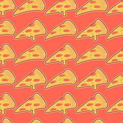 pizza slice with melting cheese seamless pattern background