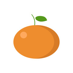 Tangerine with a leaf with a flat style close-up on a white background