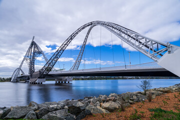 Naklejka premium bridge over river. Matagarup Bridge.