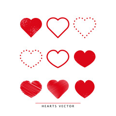 Set of heart illustrations in flat design. Collection of love symbol icons. Love symbol vector.