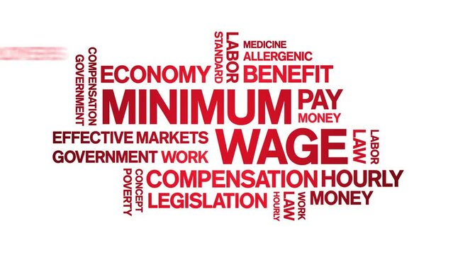 Minimum Wage Animated tag word cloud;text design animation kinetic typography seamless loop.