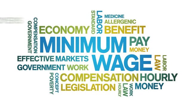 Minimum Wage Animated tag word cloud;text design animation kinetic typography seamless loop.