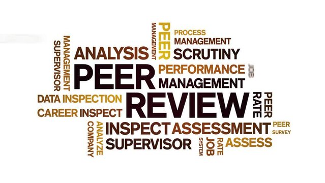 Peer Review animated tag word cloud;text design animation kinetic typography seamless loop.