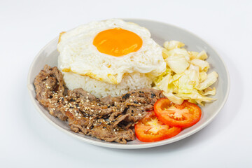 Beef Bowl, Homemade Barbecue Korean Beef Bulgogi with White Rice