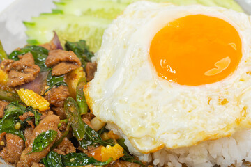 Beef Basil with Fried Egg on Rice