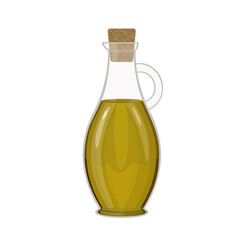 Olive oil in glass jug with cork, vector illustration on white background