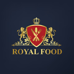 Luxury Food Logo | Royal crown Food with shield logo   