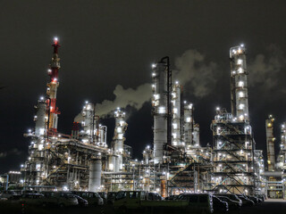 Obraz na płótnie Canvas 鹿島臨海工業地帯の工場の夜景 (鹿島石油)