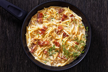 pasta in cream pecorino cheese and pancetta sauce