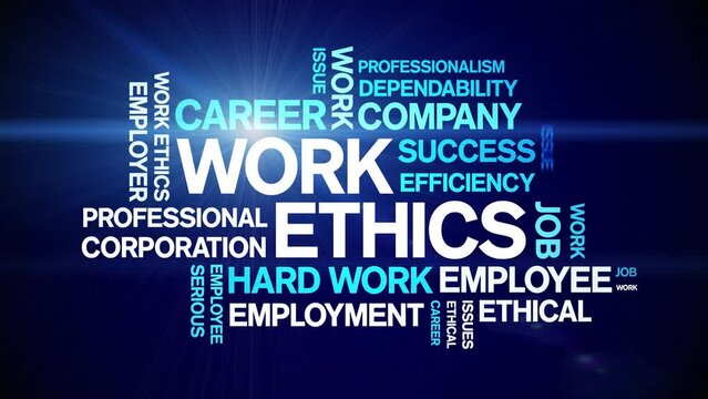 Work Ethics animated tag word cloud;text design animation kinetic typography seamless loop.