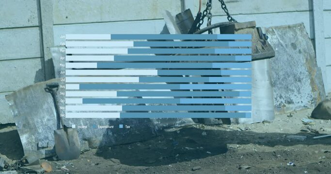 Animation of statistical data processing over magnetic crane operating at junkyard