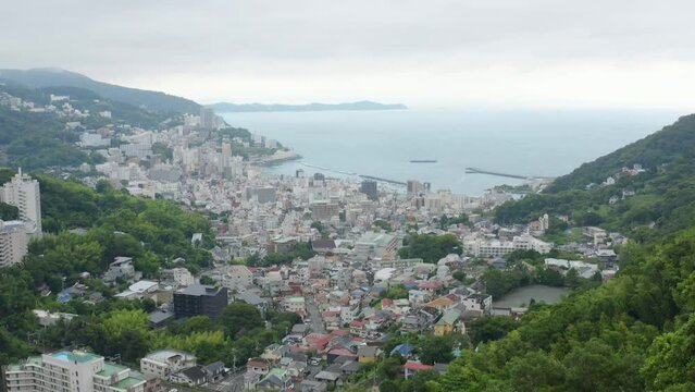 Drone ascending in the mountains of Atami in Shizuoka Japan