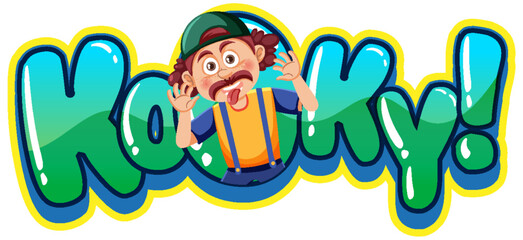 Kooky text word banner comic style with cartoon character expression