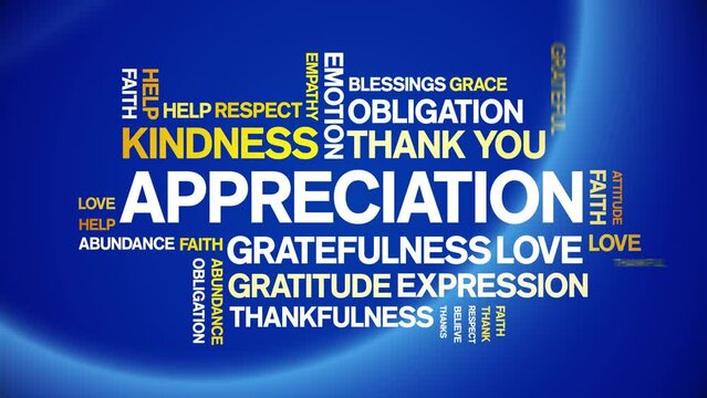 Appreciation animated tag word cloud;text design animation kinetic typography seamless loop.