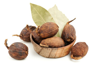 Black cardamom on a white background 