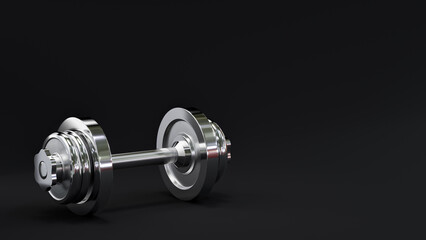 Fototapeta na wymiar Sport And Fitness Concept - Shiny Iron Dumbbell. 3d Render Illustration