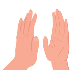 Obraz premium Up five semi flat color vector hand gesture. Editable pose. Human body part on white. Greeting and congrats cartoon style illustration for web graphic design, animation, sticker pack