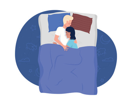Hugging man and woman sleeping in bed 2D vector isolated illustration. Love  relationship flat characters on cartoon background. Romantic colourful  editable scene for mobile, website, presentation Stock Vector | Adobe Stock