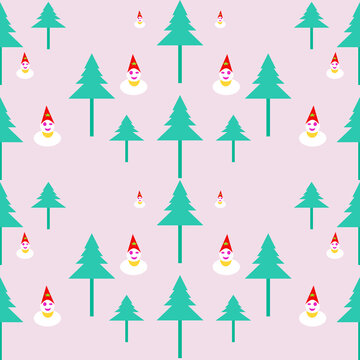 Christmas tree and snow doll from geometric shape form a pattern on pastel color,festival background