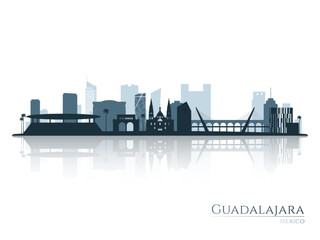 Guadalajara skyline silhouette with reflection. Landscape Guadalajara, Mexico. Vector illustration.